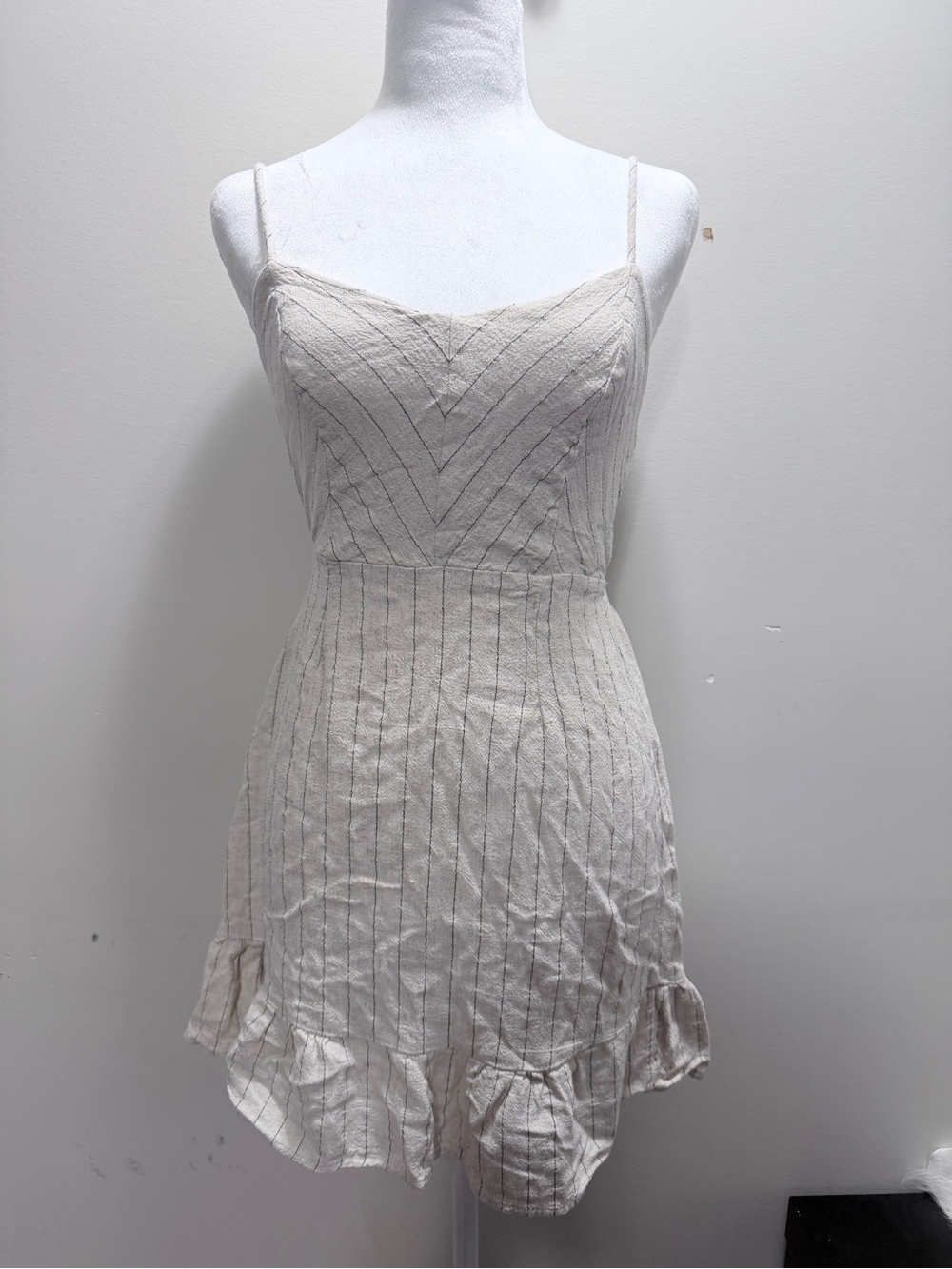 Monteau Cream Pinstripe Spaghetti Strap Mini Dress Size M L 30